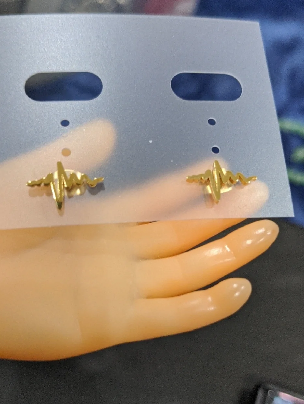 Gold Heartbeat Wave Stud Earrings - Gold Tone